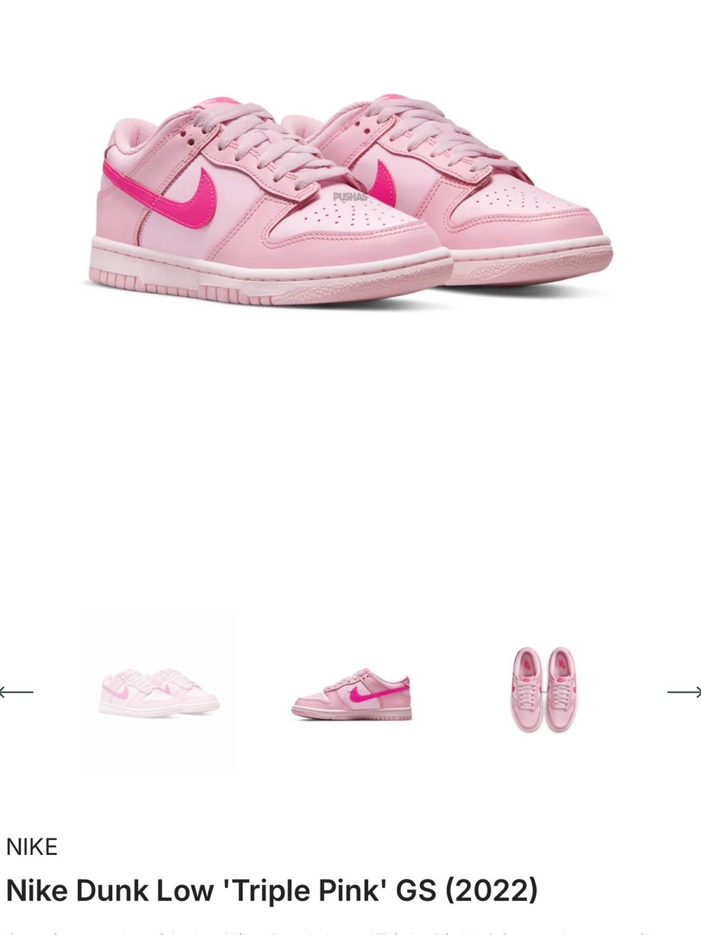 Nike Dunk Low in Light Pink with Hot Pink Swoosh “Triple Pink” Girls